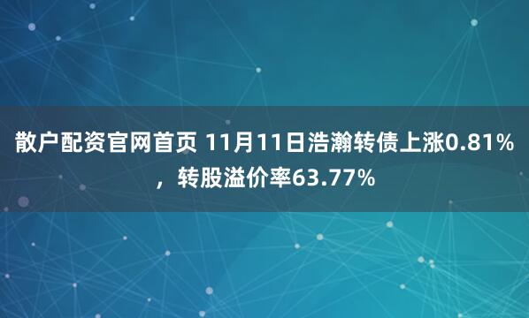 散户配资官网首页 11月11日浩瀚转债上涨0.81%，转股溢价率63.77%