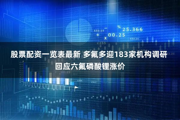 股票配资一览表最新 多氟多迎183家机构调研 回应六氟磷酸锂涨价